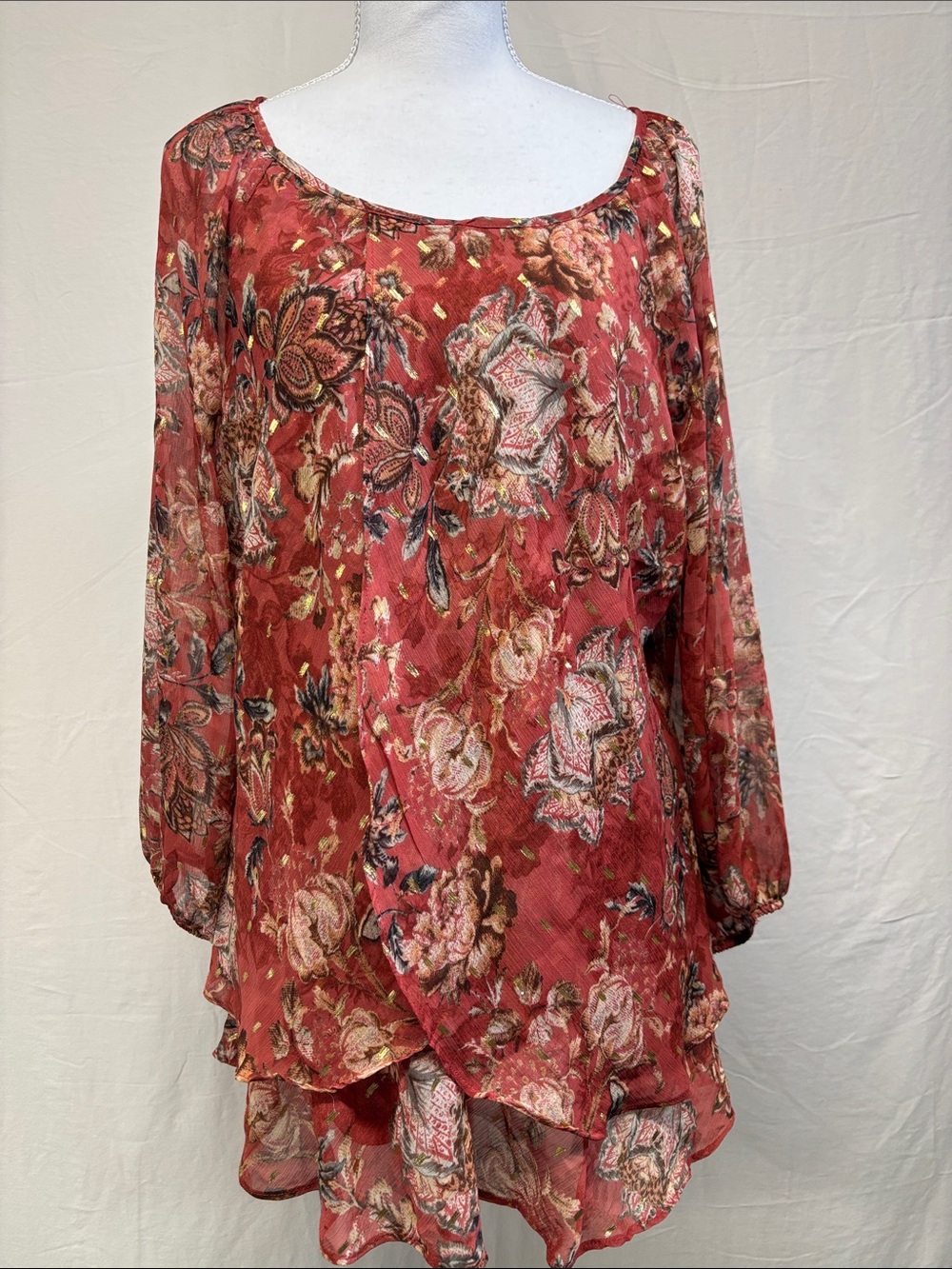 Women's Floral Tiered Blouse in Rust